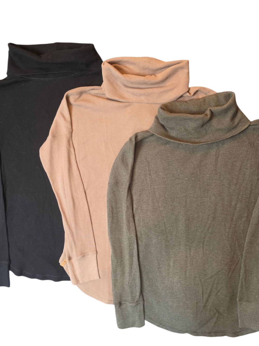 tentree Women's TreeWaffle Turtleneck Longsleeve Medium Black Tan Green Bohemian